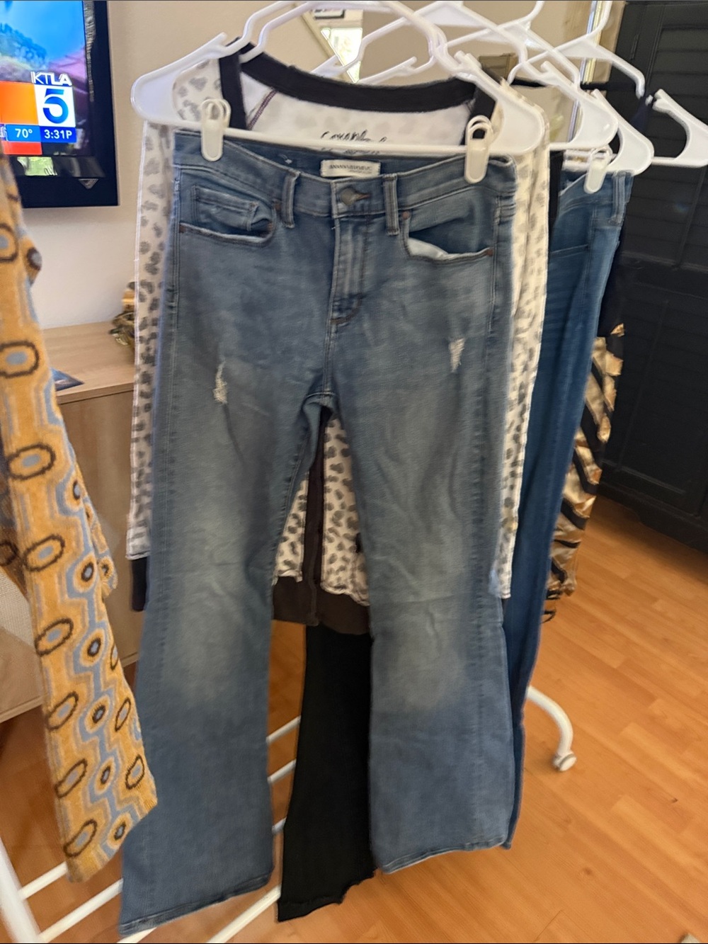 Women's Light Blue Distressed Bootcut Jeans